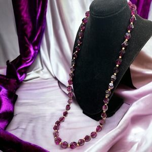 Purple Crystal Beads with Gold-Tone Spaces Necklace!
